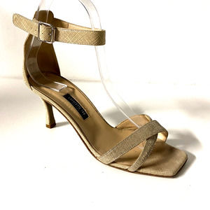 Lafayette 148 Sandal Ankle Strap Open Toe Criss Cross Gold Shimmer Suede…